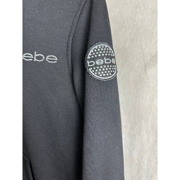 Y2K bebe vintage Fur Hoodie Zip Up Black Bling Rhinestone Sweater Small - Picture 3 of 5